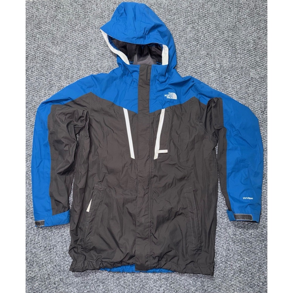 The North Face HyVent Boys Hooded Jacket XL (18/20) Blue Gray Colorblock